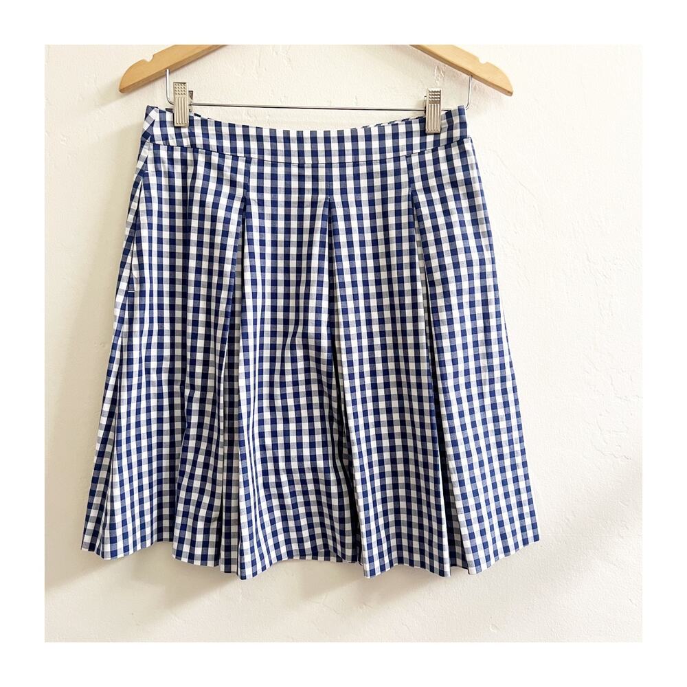 Brooks Brothers Red Fleece Gingham Pleated Skirt Women's 4 Blue White Checkered